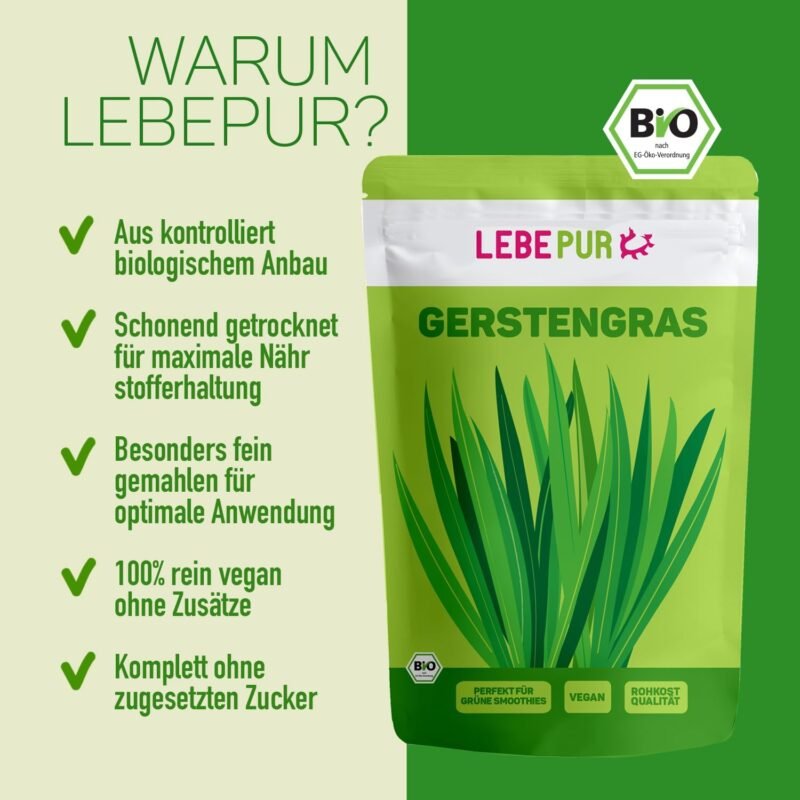 500 g Gerstengras Pulver bio rohkostqualität ballaststoffreich vegan | Lebepur