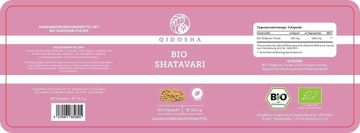 180 Shatavari kapseln bio hochdosiert 1500mg vegan | QIDOSHA