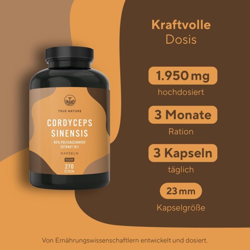 270 Stück Cordyceps kapseln hochdosiert 1950mg vegan | TRUE NATURE