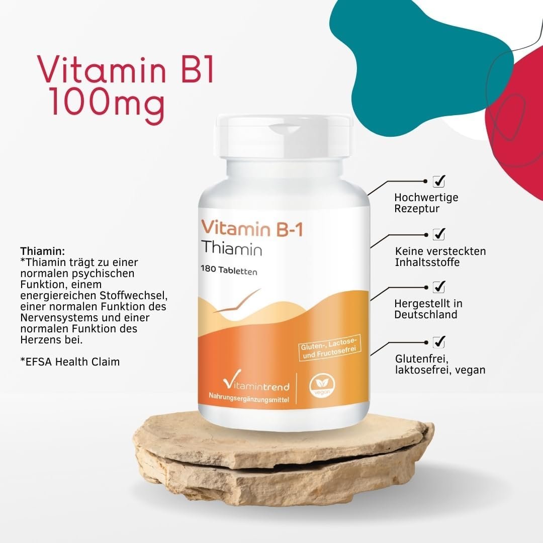 180 Tabletten Vitamin B1 Tabletten 100 mg hochdosiert vegan Vitamintrend®