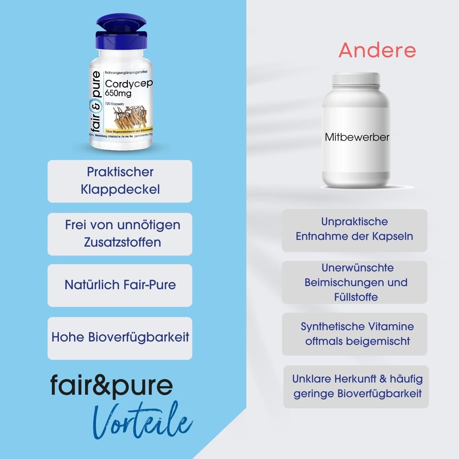 120 Cordyceps kapseln 650mg vegan ohne zusätze | Fair & Pure