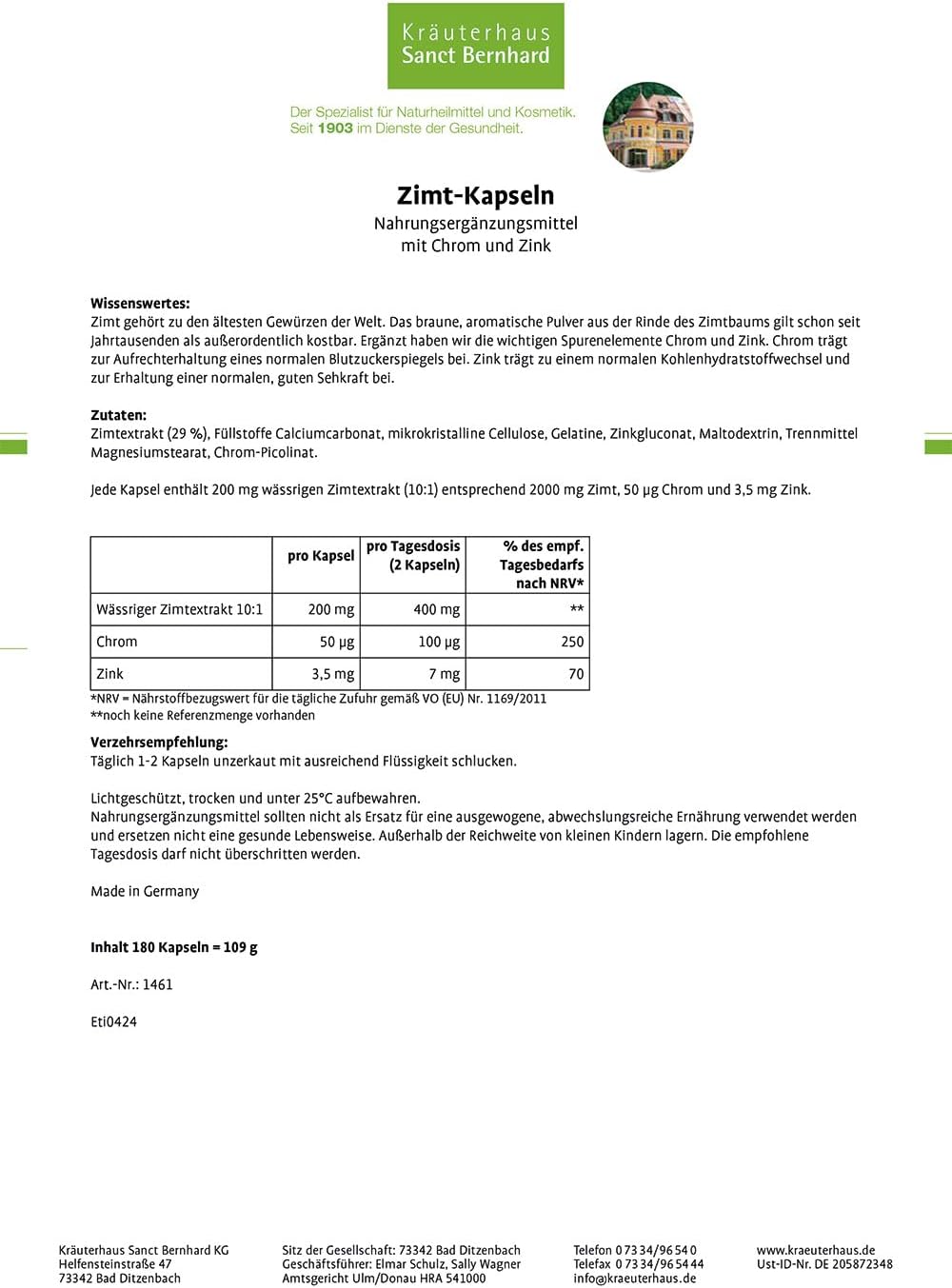 180 zimt kapseln mit Chrom & Zink – Hochdosiert, Vegan