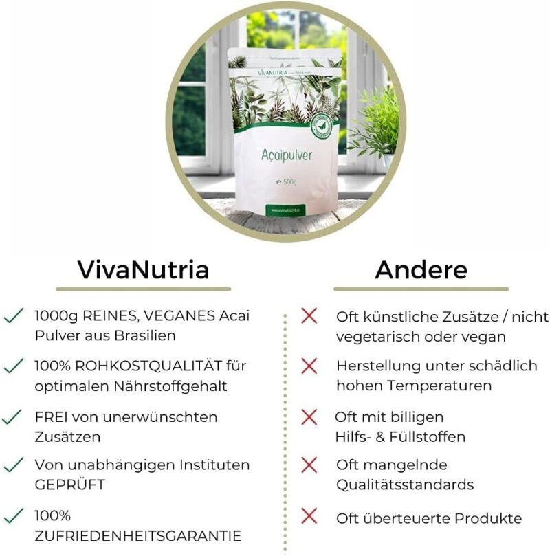 500g Acai pulver rohkostqualität ohne zusätze vegan | VivaNutria