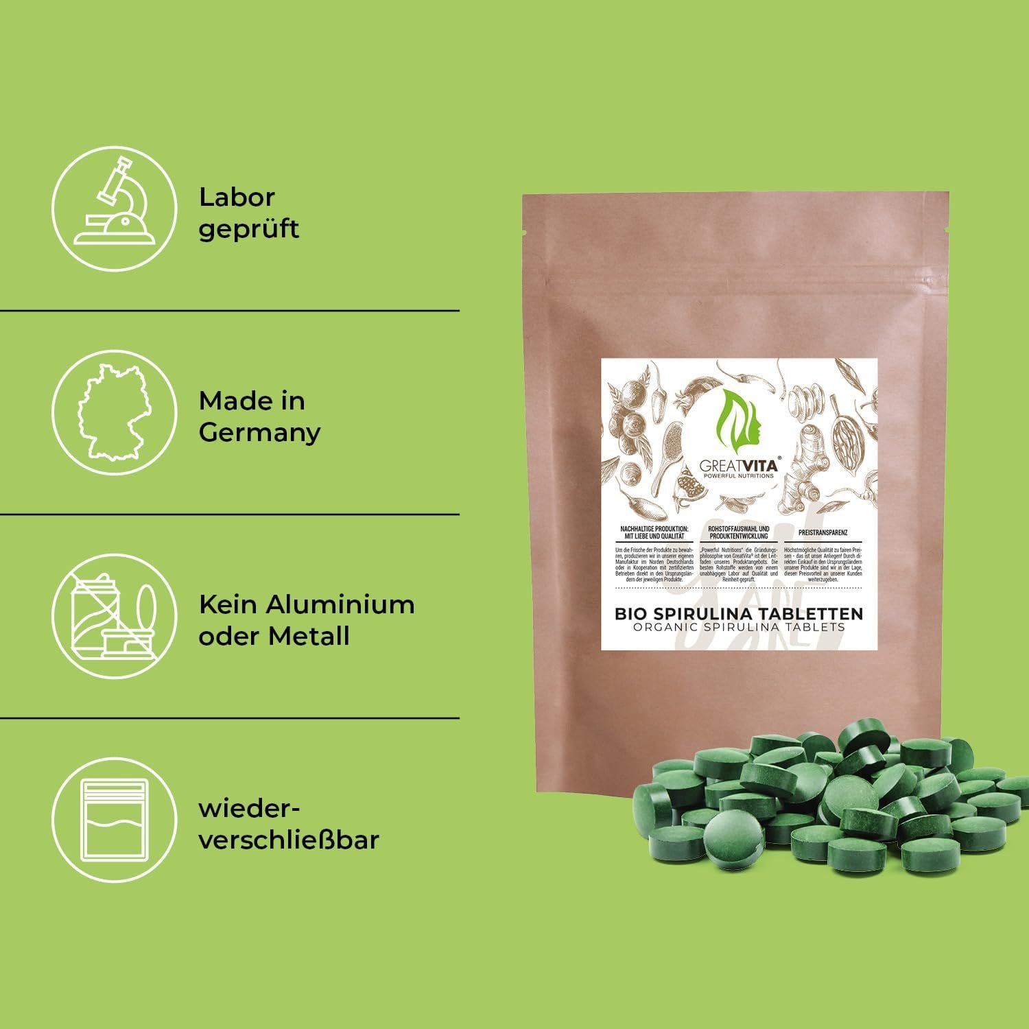 800 Spirulina tabletten bio 500mg 400g algenkraft | GreatVita