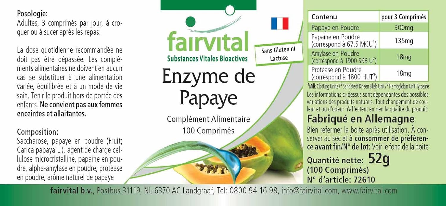 100 papaya enzym tabletten – Hochdosiert mit Papain, Amylase & Protease – Vegan