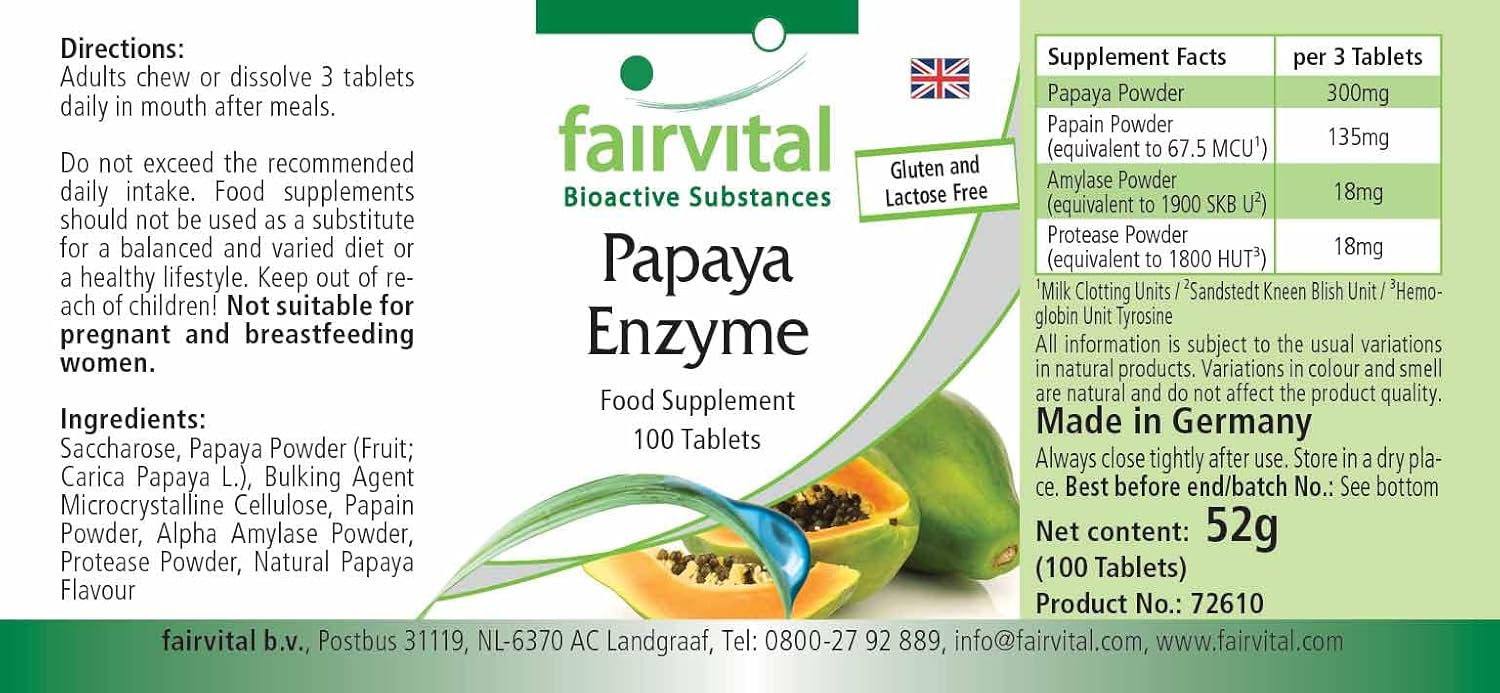 100 papaya enzym tabletten – Hochdosiert mit Papain, Amylase & Protease – Vegan