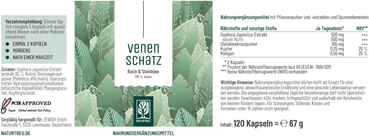 120 rutin steinklee komplex kapseln – 500 mg Rutin & 394 mg Steinklee – Vegan – NATURTREU