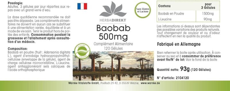 120 Baobab Kapseln hochdosiert 500 mg vegan Früchte des Affenbrotbaums Herbadirekt