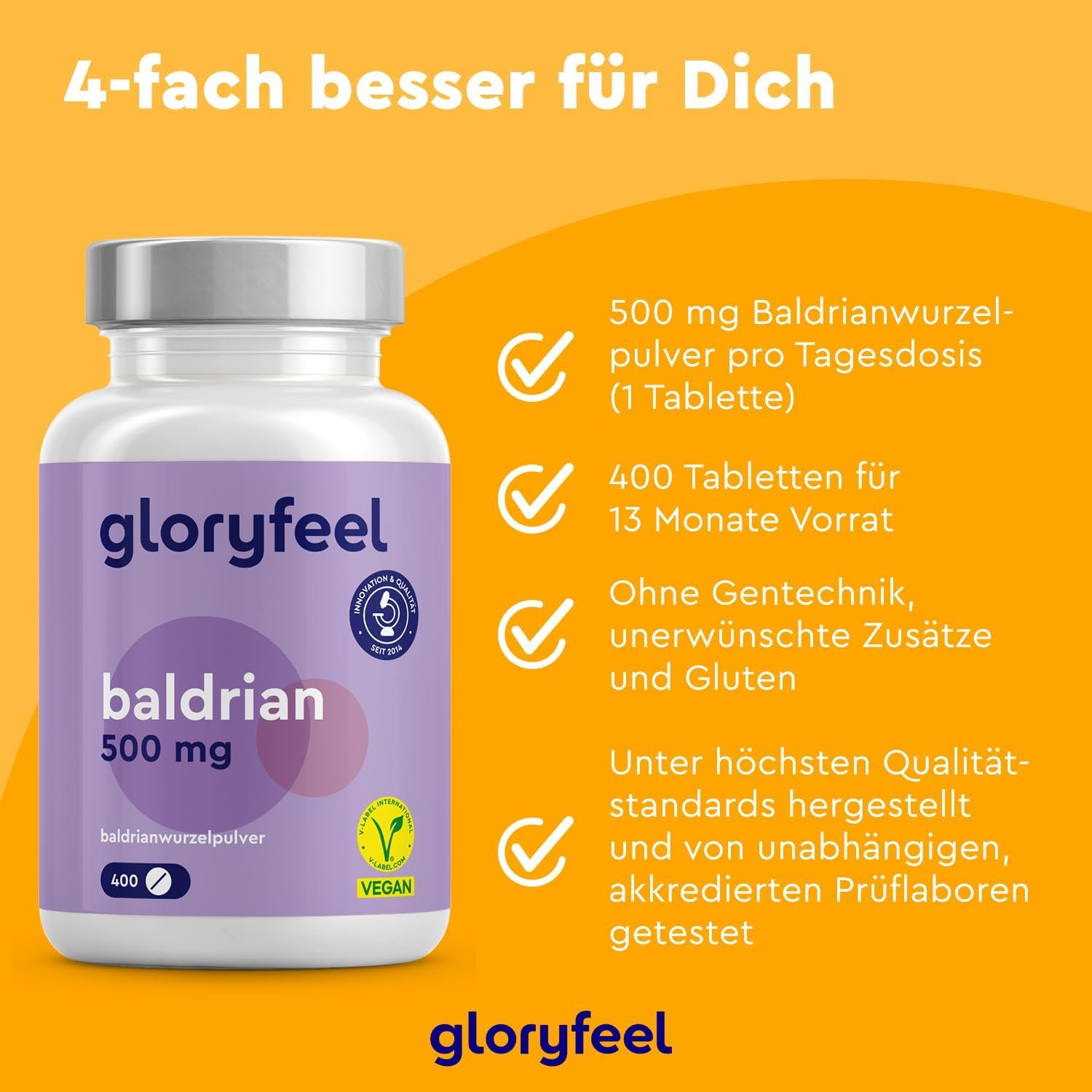 718xmuBEblL._AC_SL1500_ 400 baldrian hochdosiert Tabletten – 500 mg Baldrianwurzelpulver – Vegan – Gloryfeel