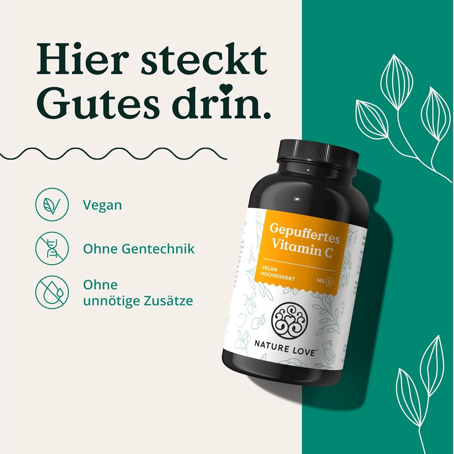 365 Kapseln Vitamin C Kapseln 1000 mg gepuffert vegan NATURE LOVE®