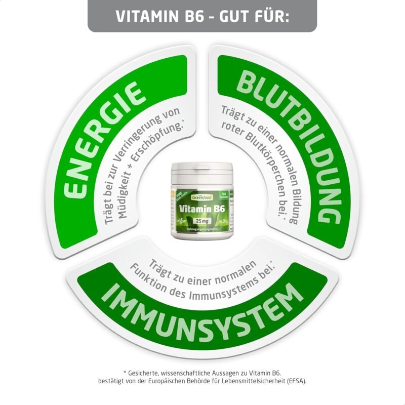 180 Tabletten Vitamin B6 Tabletten 25 mg hochdosiert vegan Greenfood