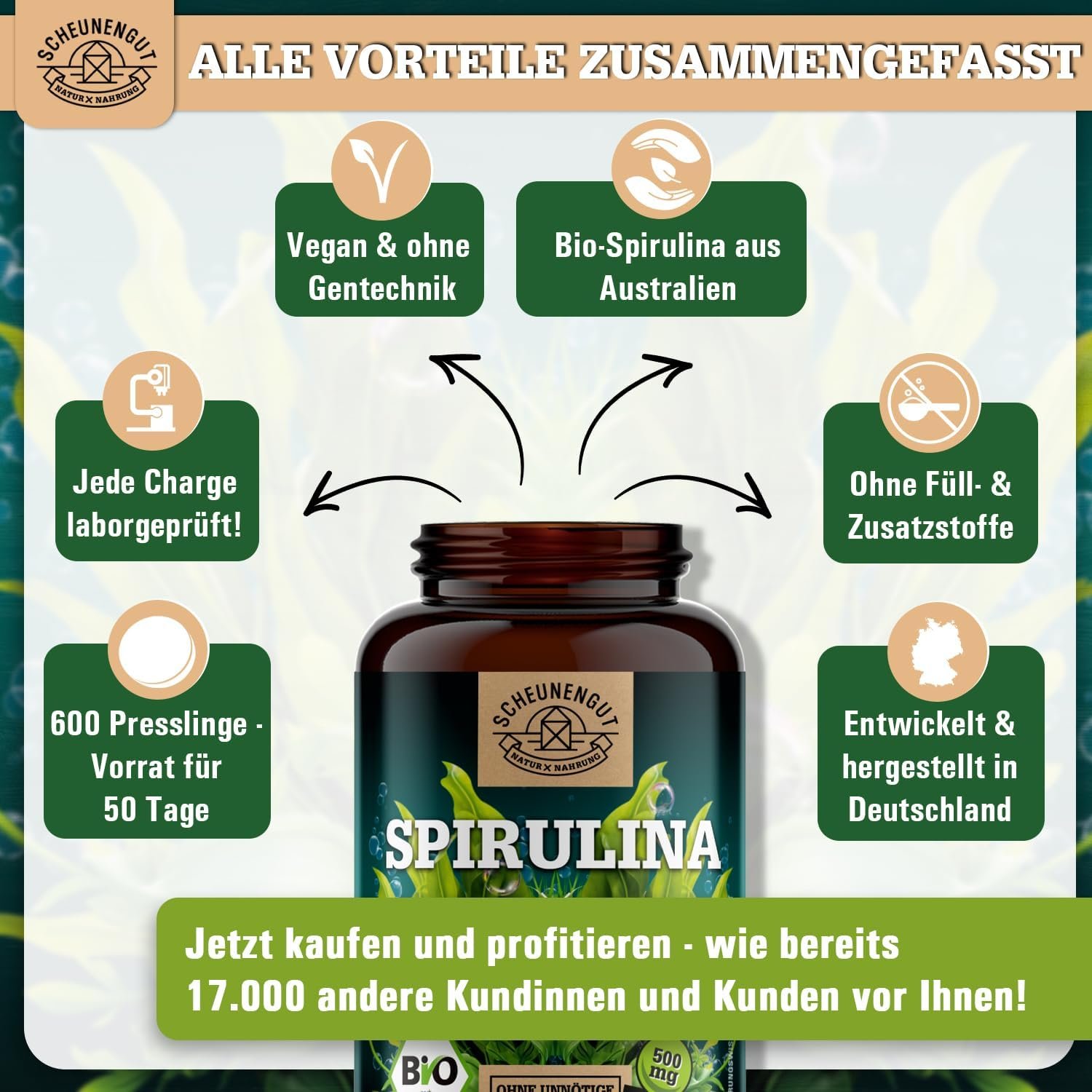 71D8ChjqgaL._AC_SL1500_ 600 Spirulina tabletten bio hochdosiert 6000mg aus australien | SCHEUNENGUT