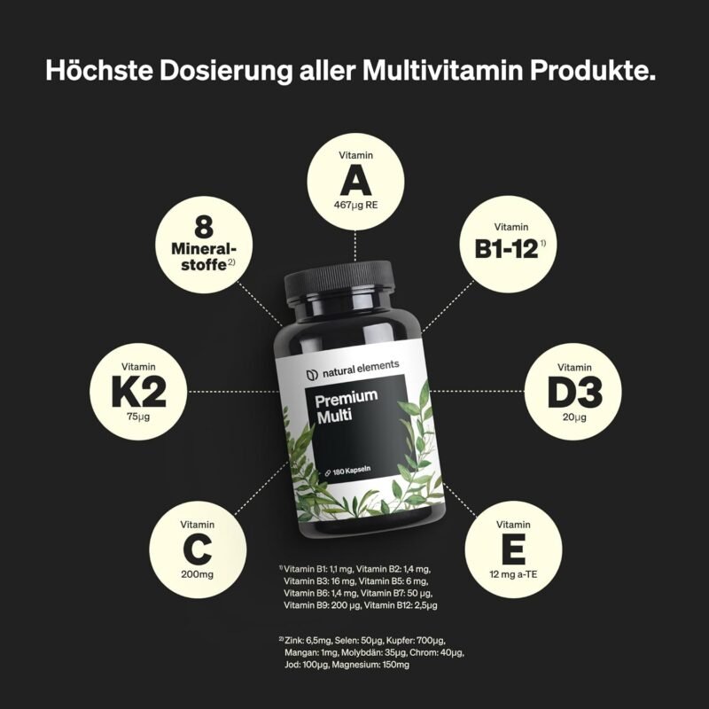 180 Kapseln Multivitamin Kapseln hochdosiert vegan natural elements
