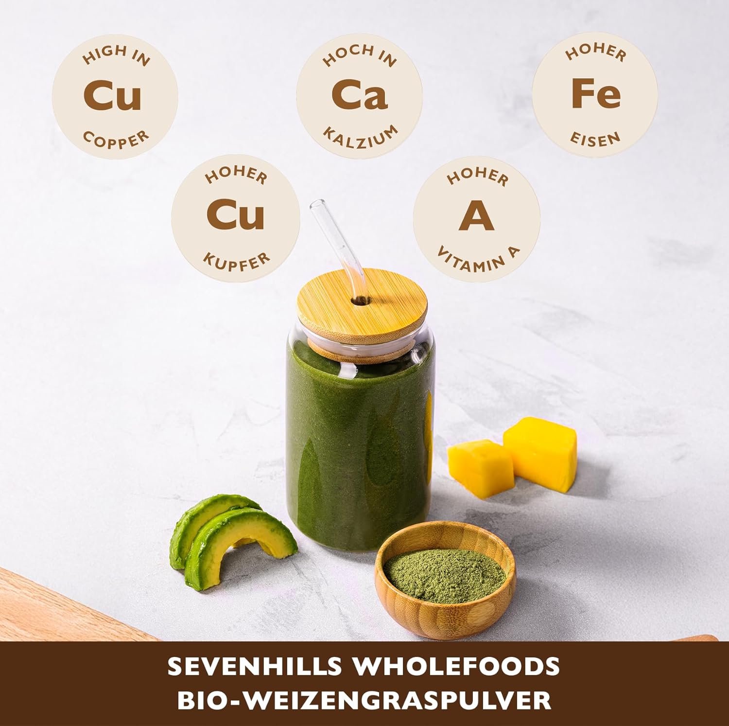 500g Weizengras pulver bio europäischer anbau vitamin c eisen | Sevenhills Wholefoods