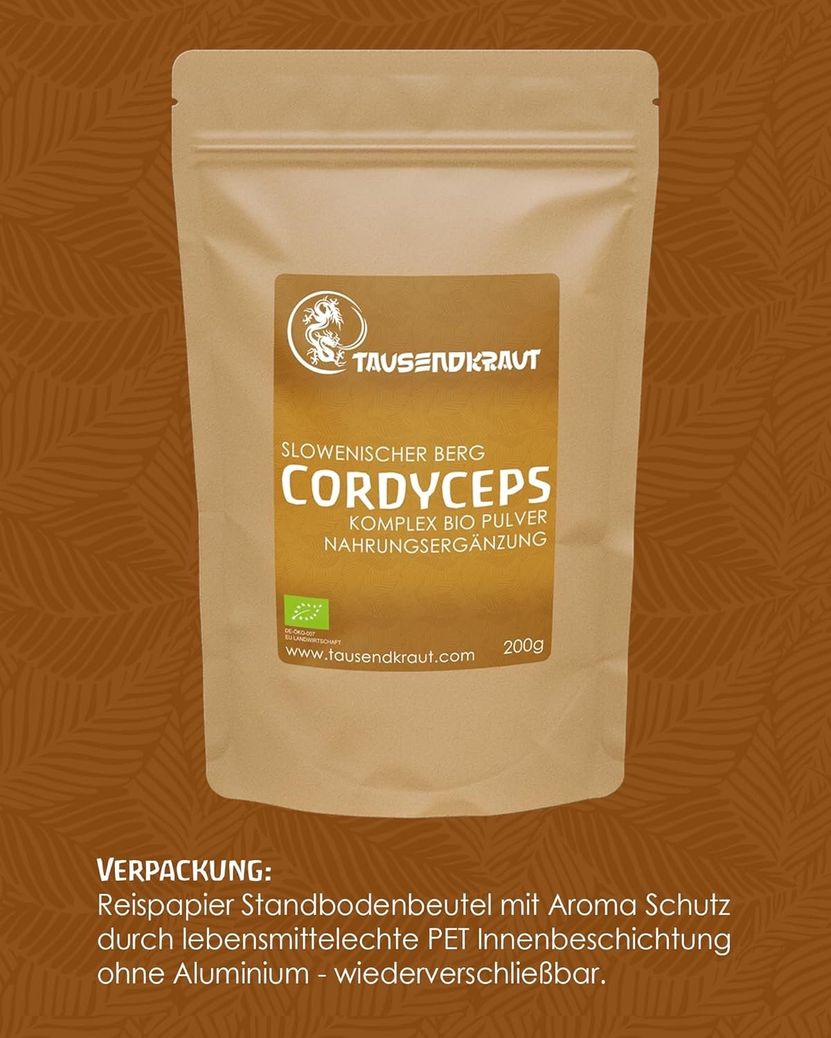 200g Cordyceps pulver bio vitalpilz premiumqualität | TAUSENDKRAUT