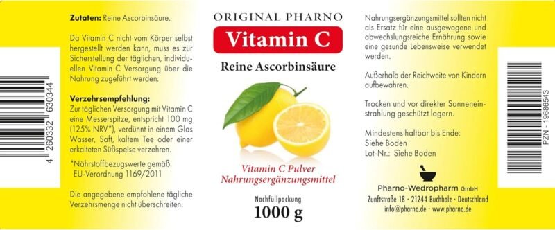 1kg Vitamin C Pulver reine Ascorbinsäure Apotheken Qualität Original-Pharno