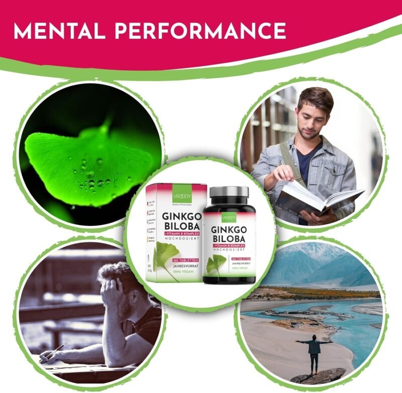 365 ginkgo biloba tabletten – 6000 mg pro Tablette – Mit B-Vitamin Komplex – Laborgeprüft