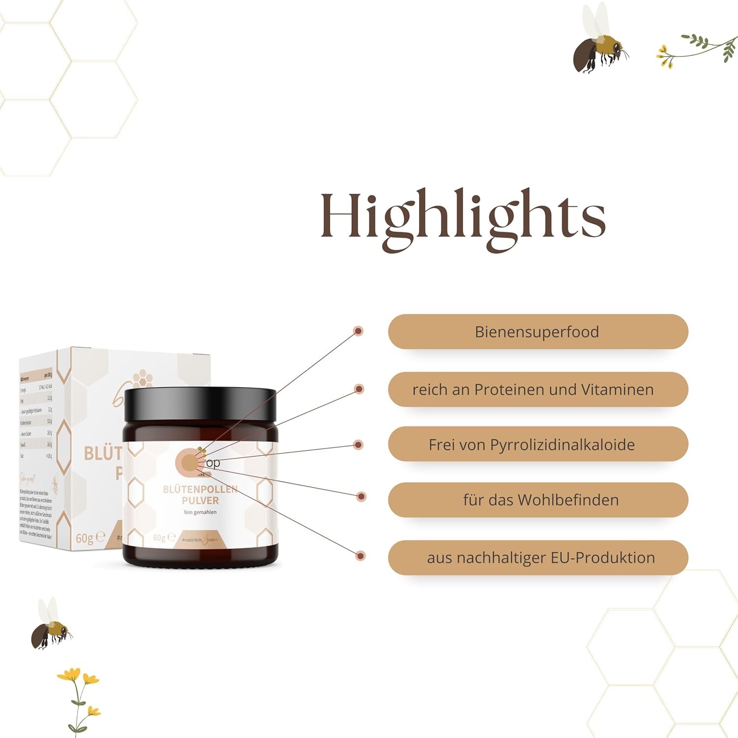 71Y2Jpx5JnL._AC_SL1500_ 60 g Blütenpollen Pulver gemahlen naturrein Imkerqualität | Bedrop