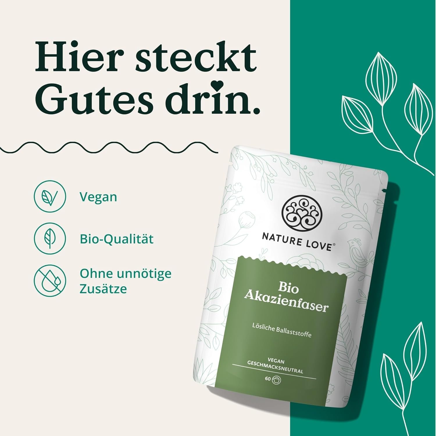 360 g Akazienfaser Pulver bio löslich & geschmacksneutral | NATURE LOVE