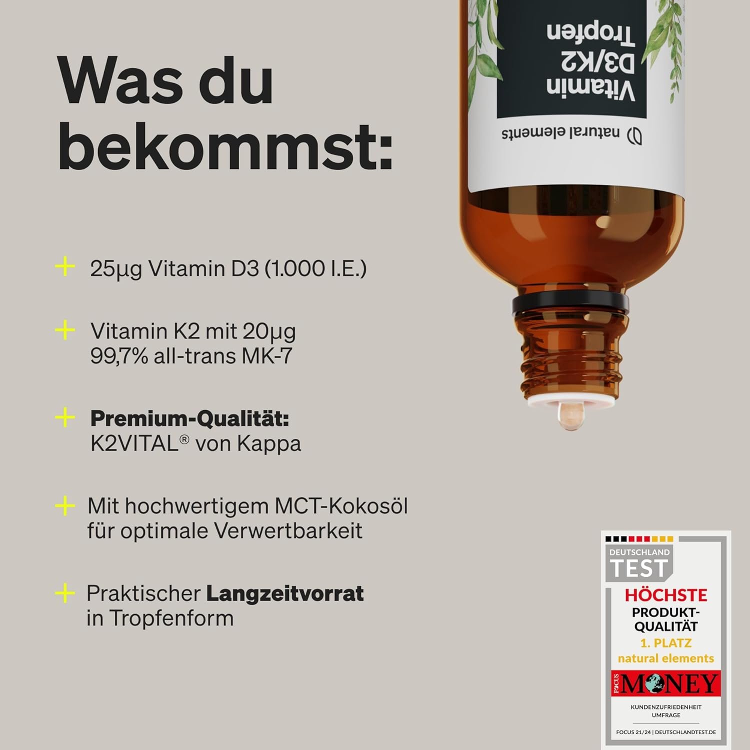 50ml Vitamin D3 K2 Tropfen Premium hochdosiert K2VITAL® Kappa