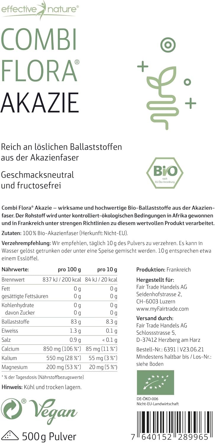 500 g Akazienfaser Pulver bio 80 % Ballaststoffe ohne Zusätze 50 Tage Vorrat | Effective Nature