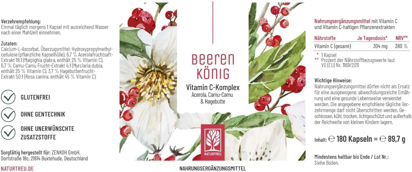 71ha-2OThEL._AC_SL1500_ 180 Vitamin C Komplex Kapseln hochdosiert vegan ohne Zusätze | NATURTREU