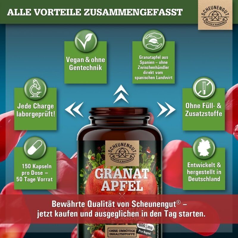 150 Granatapfel Kapseln hochdosiert 2400 mg 45:1 Extrakt | Scheunengut