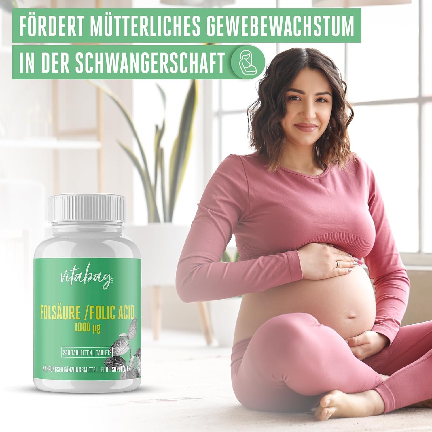240 Tabletten Folsäure Tabletten Hochdosiert 1000 mcg vegan Vitabay