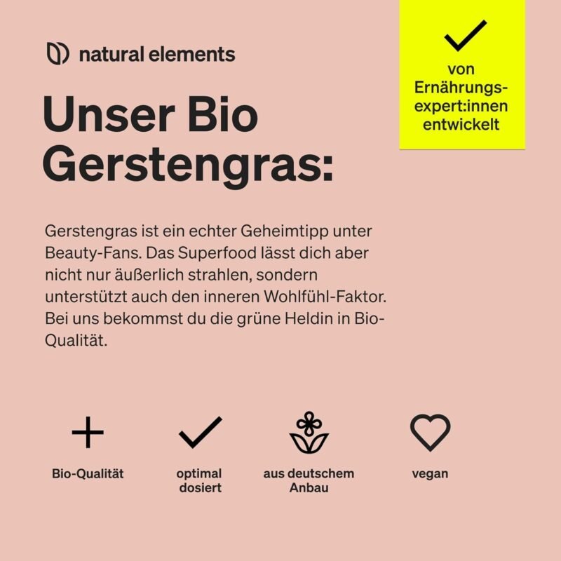 180 Kapseln Gerstengras Kapseln bio hochdosiert vegan aus deutschem Anbau | Natural Elements