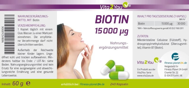 240 Kapseln Biotin Kapseln 15.000 mcg hochdosiert vegan Vita2You