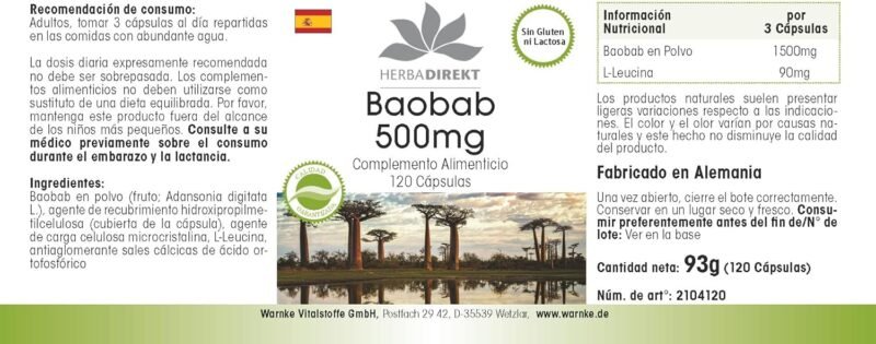 120 Baobab Kapseln hochdosiert 500 mg vegan Früchte des Affenbrotbaums Herbadirekt