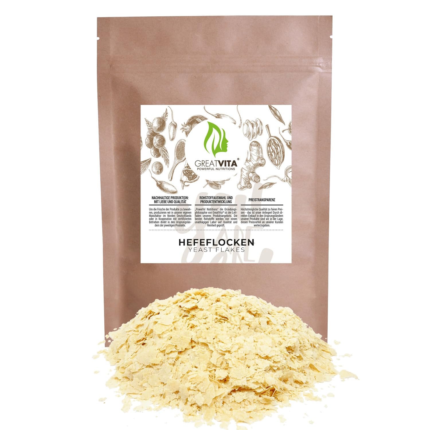 800g Hefeflocken vegan naturbelassen Premium Qualität GreatVita