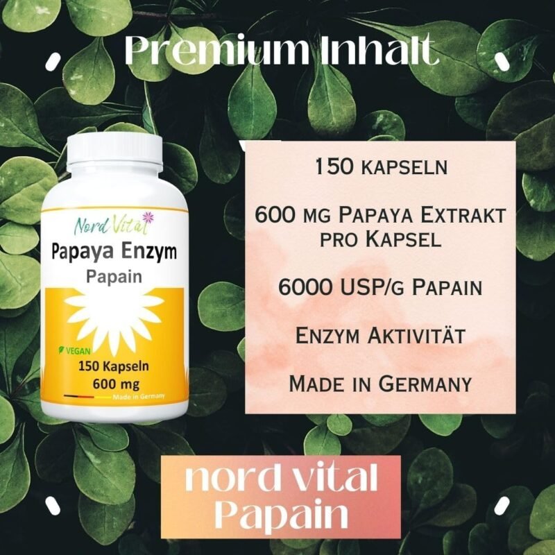 150 papaya enzym kapseln – Ultra-hoch Papain-Aktivität – Vegan, Made in Germany