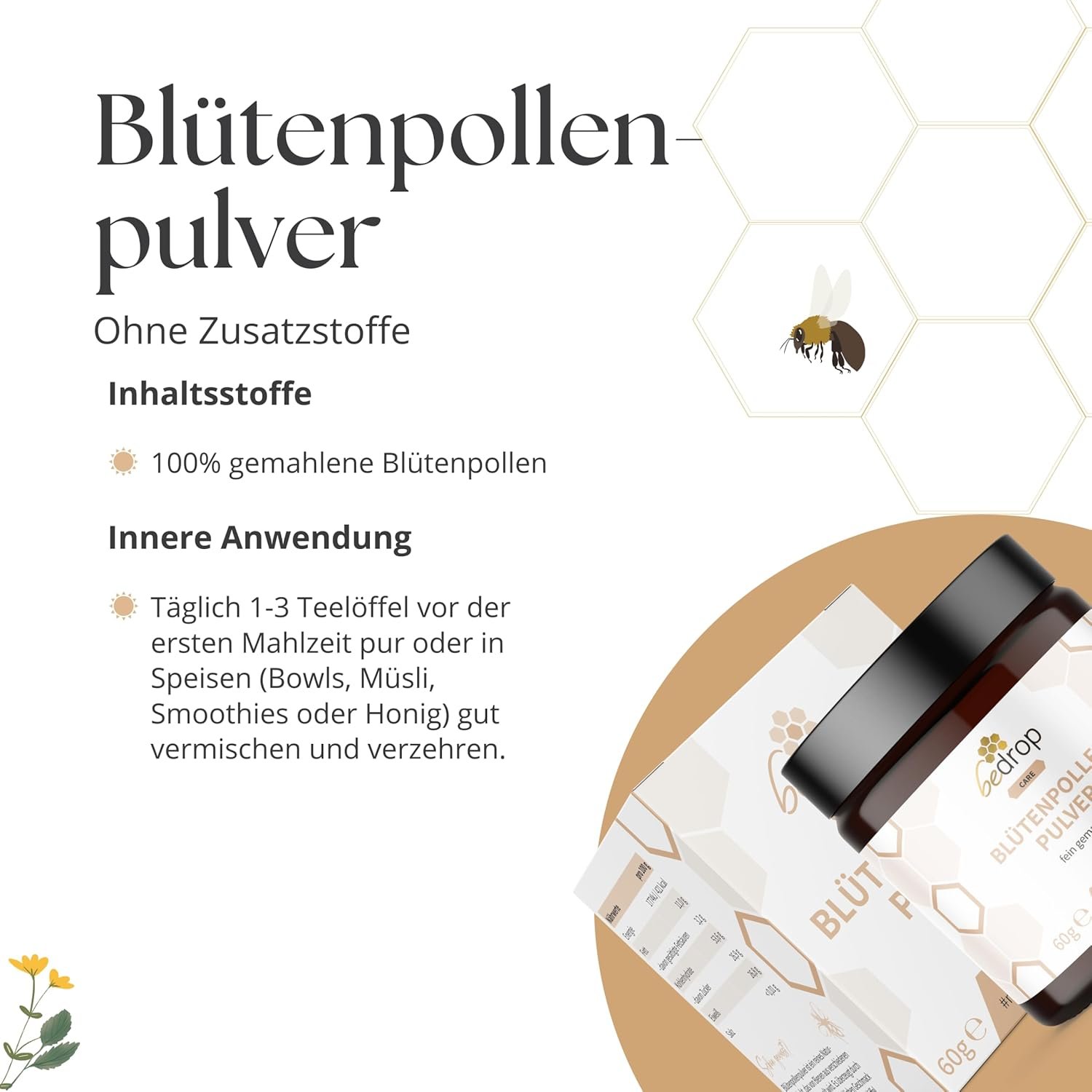 71xu8hCGjyL._AC_SL1500_ 60 g Blütenpollen Pulver gemahlen naturrein Imkerqualität | Bedrop