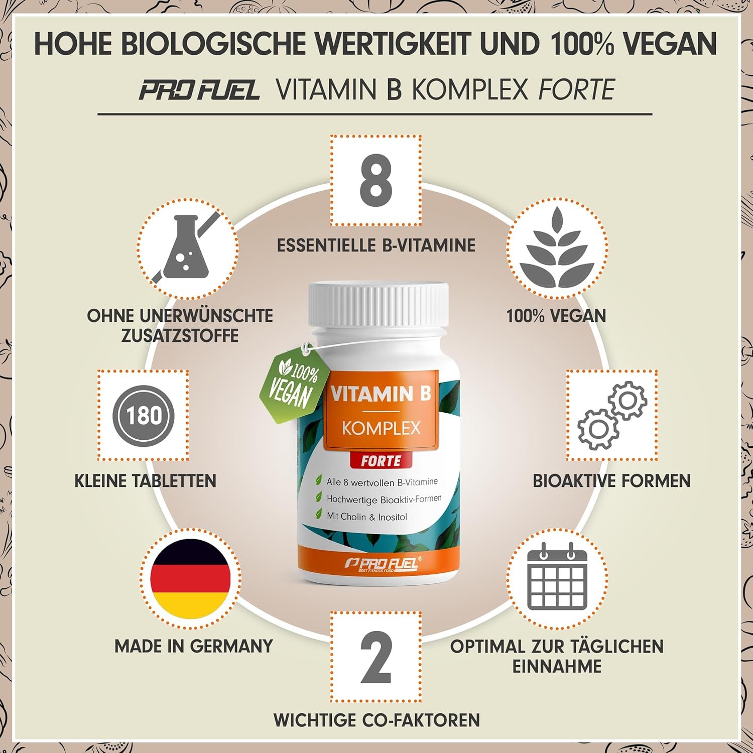 81-7ULRtKtL._AC_SL1500_ 180 Tabletten Vitamin B Komplex Tabletten hochdosiert vegan ProFuel