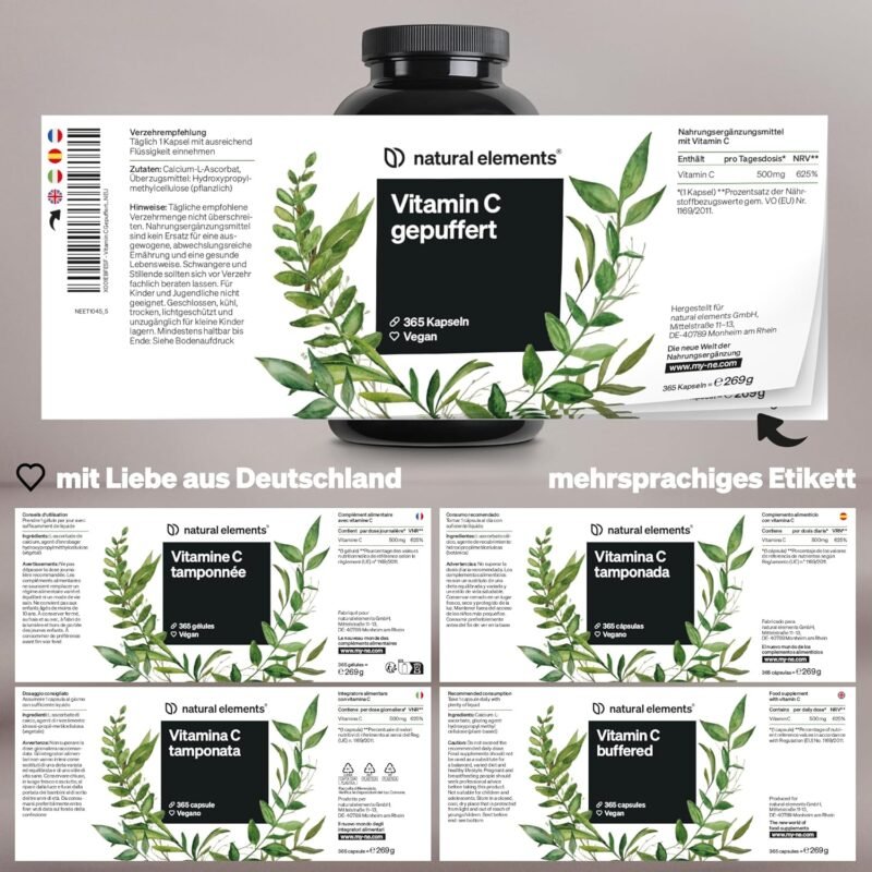 365 Kapseln Vitamin C Kapseln 500 mg gepuffert vegan natural elements