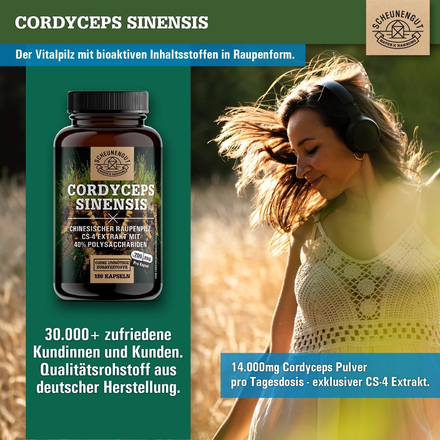 140 Kapseln cordyceps kapseln hochdosiert 1400mg vegan | SCHEUNENGUT