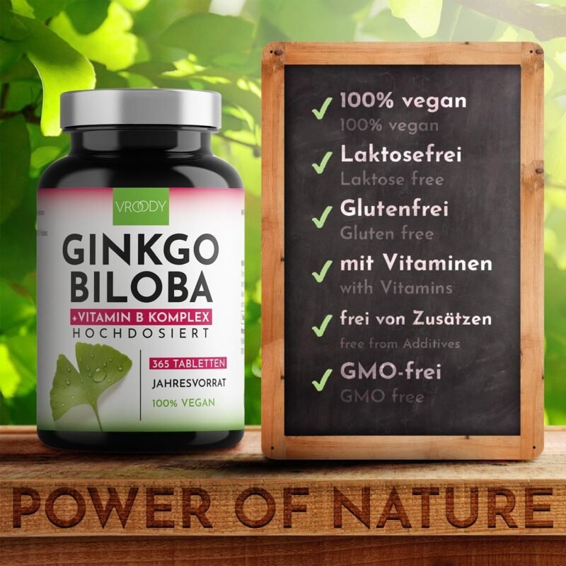 365 ginkgo biloba tabletten – 6000 mg pro Tablette – Mit B-Vitamin Komplex – Laborgeprüft
