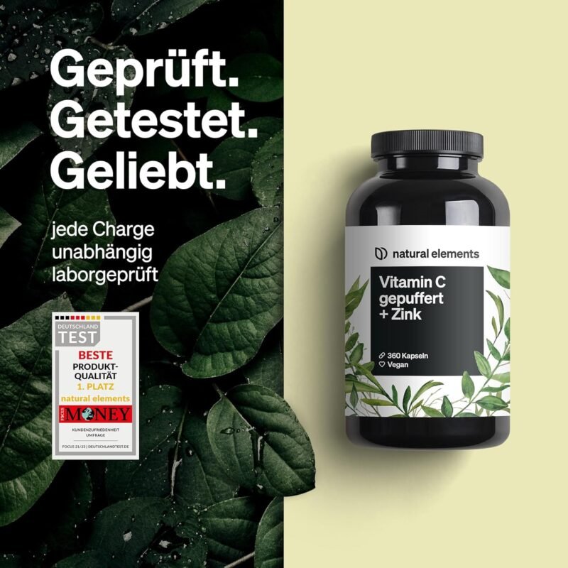 360 Kapseln Vitamin C Kapseln 1000 mg + 15 mg Zink vegan natural elements