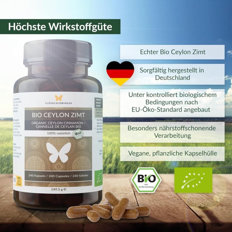 240 ceylon zimt kapseln – Bio, hochdosiert, vegan – 4 Monate Vorrat - Flügelschwinger