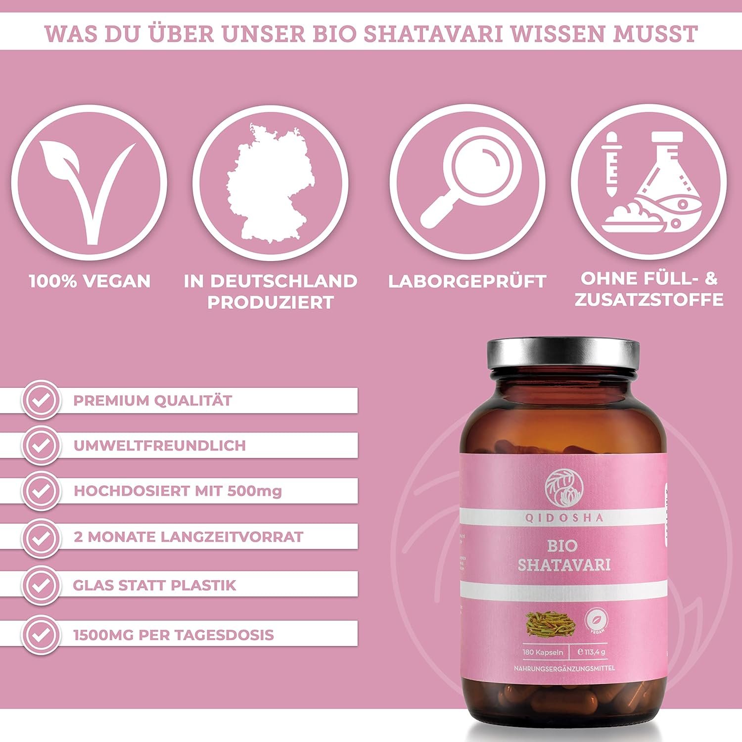 180 Shatavari kapseln bio hochdosiert 1500mg vegan | QIDOSHA