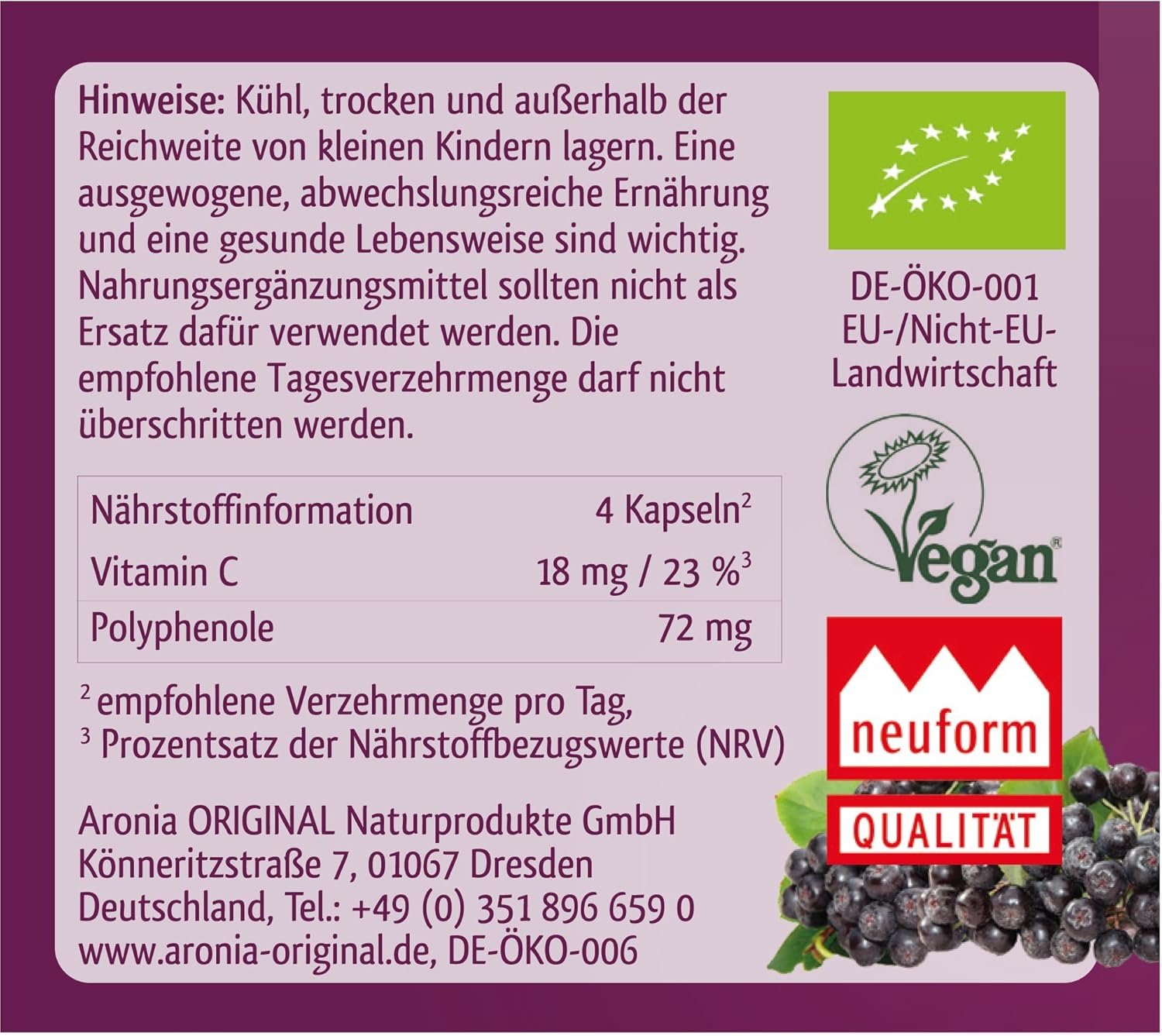81533h7-vTL._AC_SL1500_ 120 vegane Bio Zellschutz Kapseln mit Aronia & Acerola natürliches Vitamin C