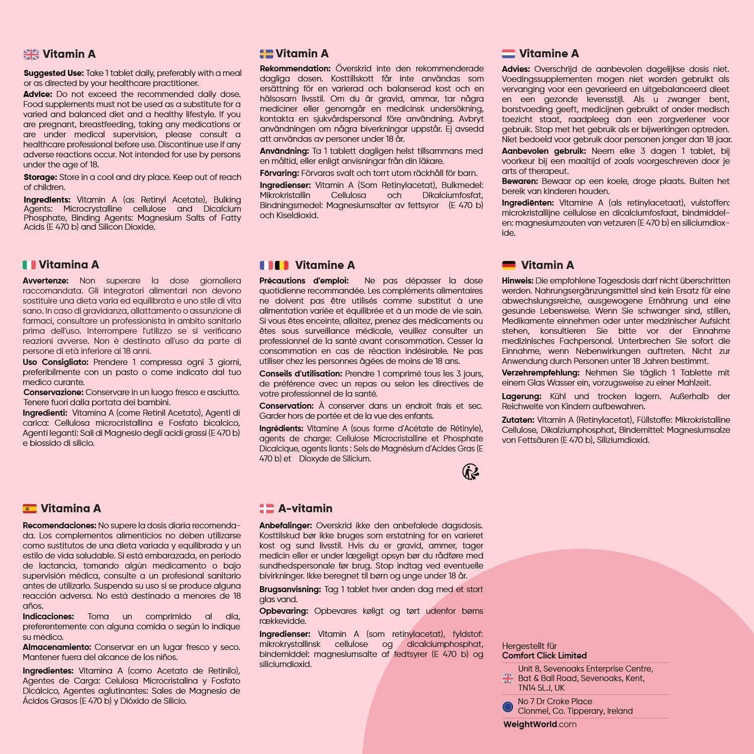 365 Tabletten Vitamin A Tabletten 10000 IE hochdosiert vegan WeightWorld