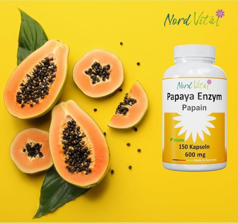 150 papaya enzym kapseln – Ultra-hoch Papain-Aktivität – Vegan, Made in Germany