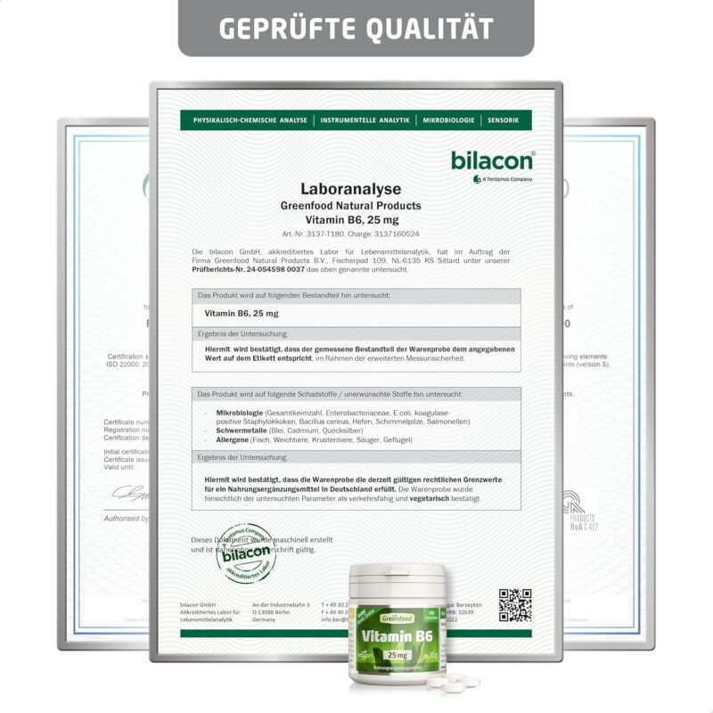 180 Tabletten Vitamin B6 Tabletten 25 mg hochdosiert vegan Greenfood