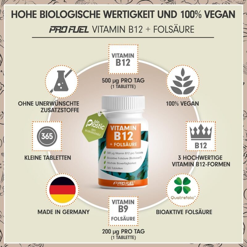 365 Tabletten Vitamin B12 Tabletten 500 µg hochdosiert vegan ProFuel