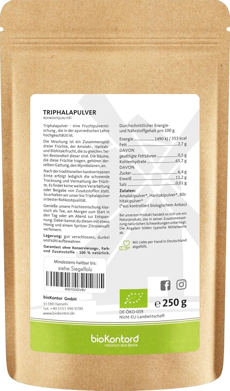 250g Triphala pulver bio ayurveda mischung amla haritaki bibhitaki | Biokontor