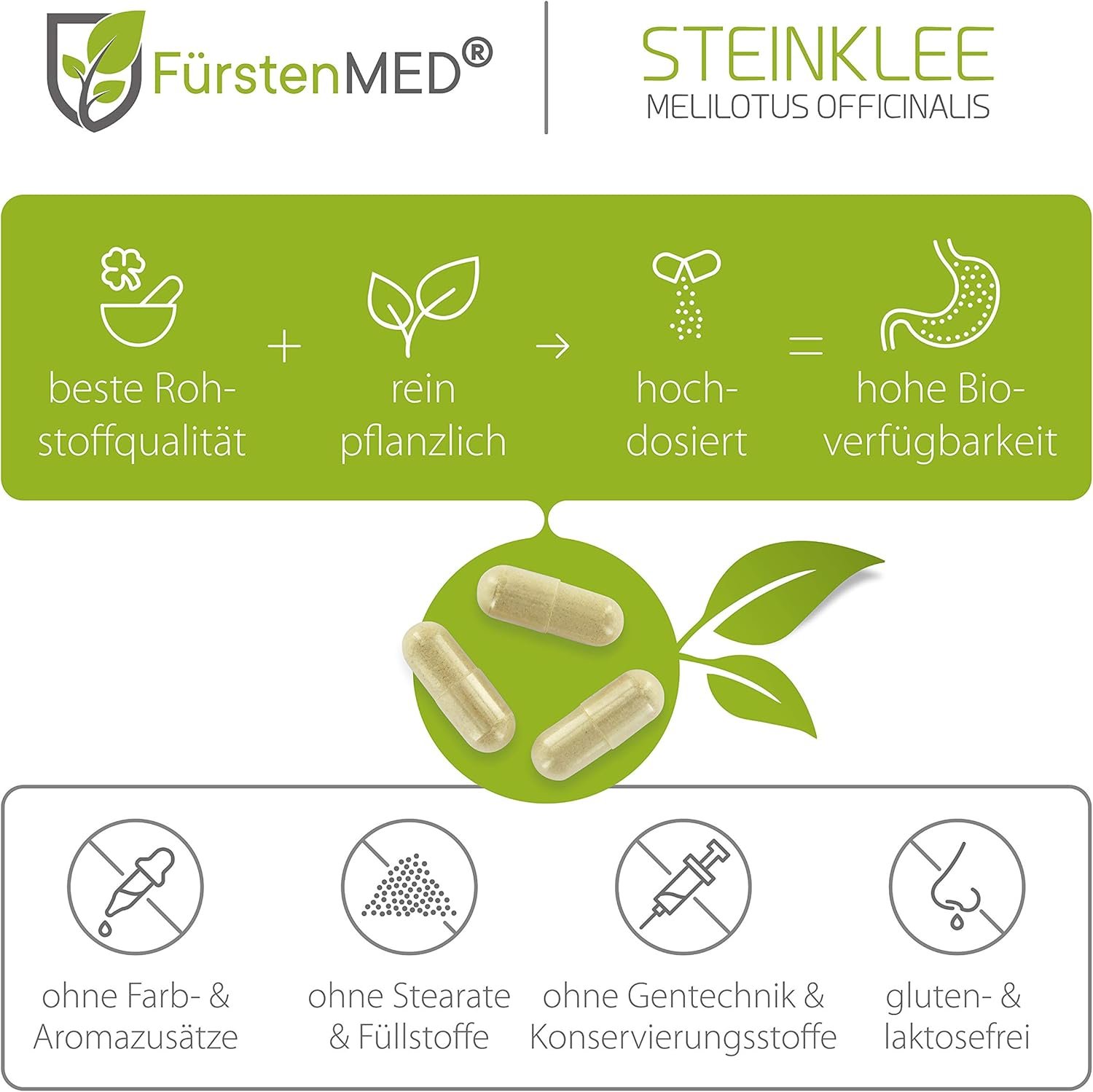 81Dyf+NjMaL._AC_SL1500_ 180 Steinklee Kapseln Vegan – 940 mg pro Tagesdosis – Laborgeprüft – FürstenMED®