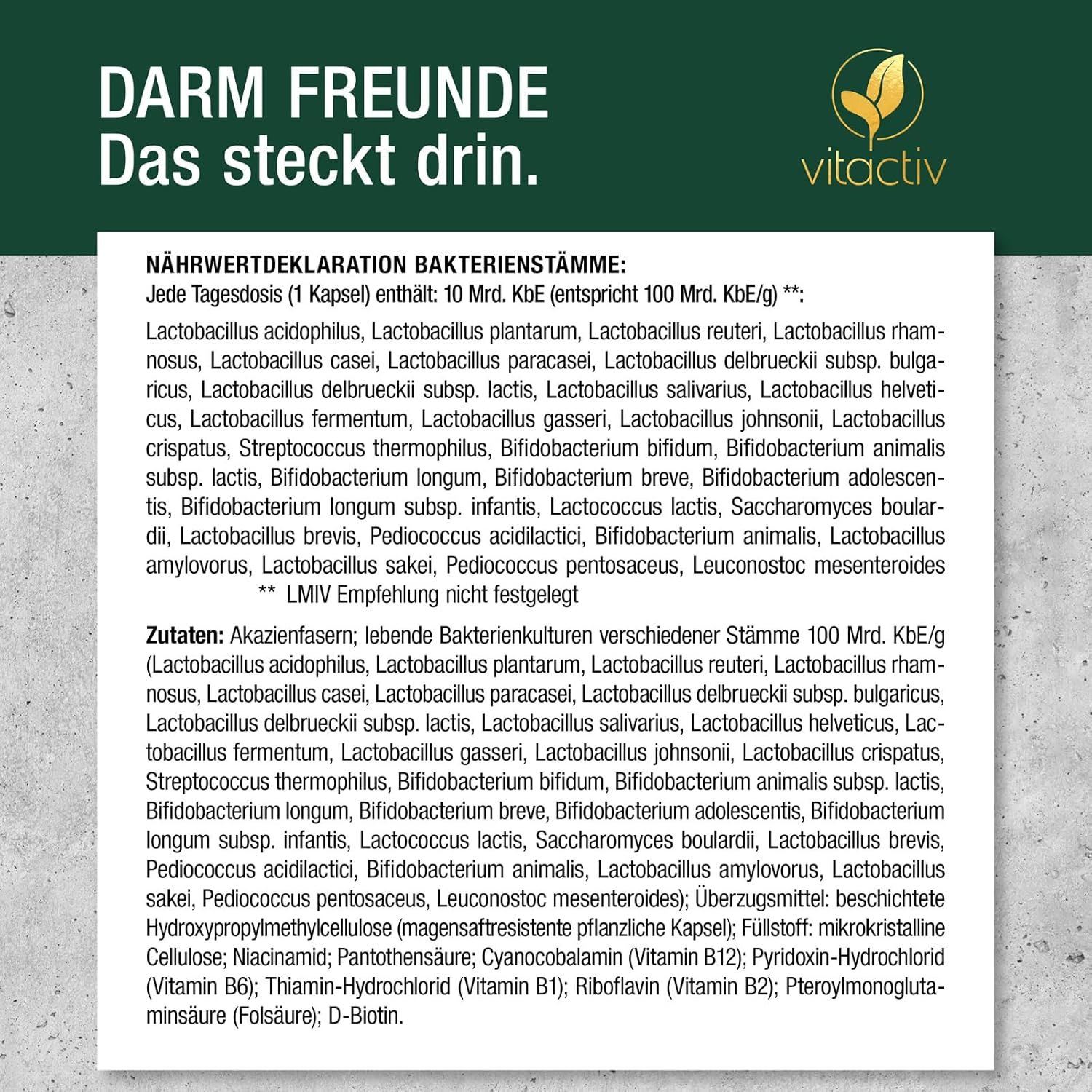 60 Kapseln Probiotik Kulturen Komplex mit 30 Stämmen & B-Vitaminen | VITACTIV