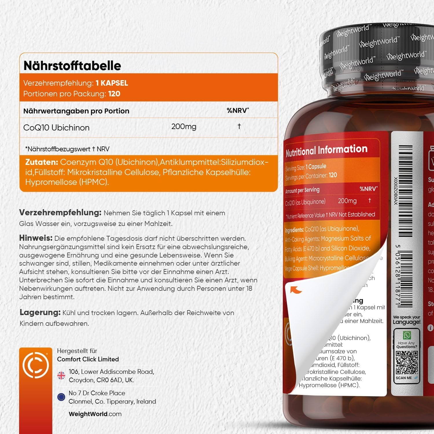 120 coenzym q10 200mg kapseln – Vegan & GMP-zertifiziert – WeightWorld